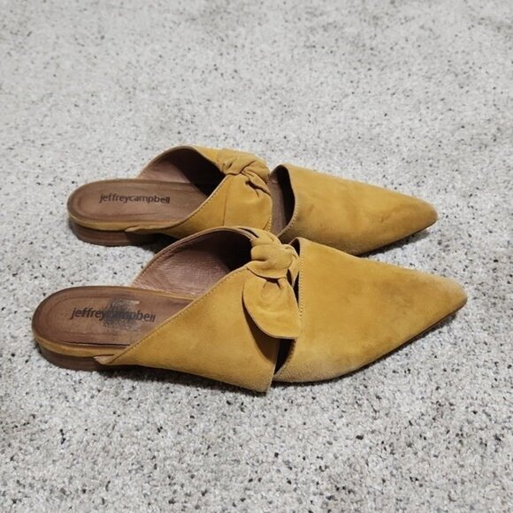 Jeffrey Campbell Suede Charlin Bow Pointy Toe Flat Mule Mustard Yellow Size 8 - Picture 4 of 12